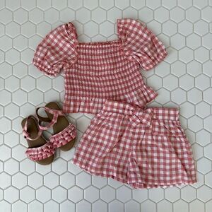 Wonder nation coral check outfit